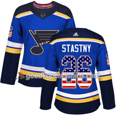 St. Louis Blues Paul Stastny 26 Adidas 2017-2018 Blauw USA Flag Fashion Authentic Shirt - Dames
